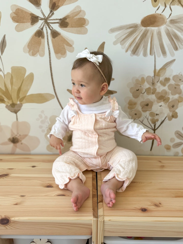 2pc Cotton Overalls with Bows | Pink & White