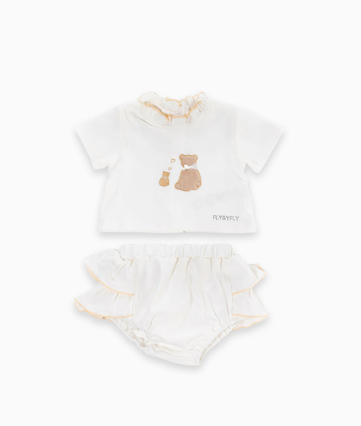 2pc Short & T-Shirt Set | White & Beige