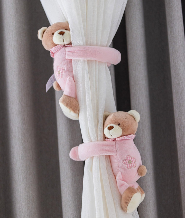 Pink bear curtain tieback for nursery