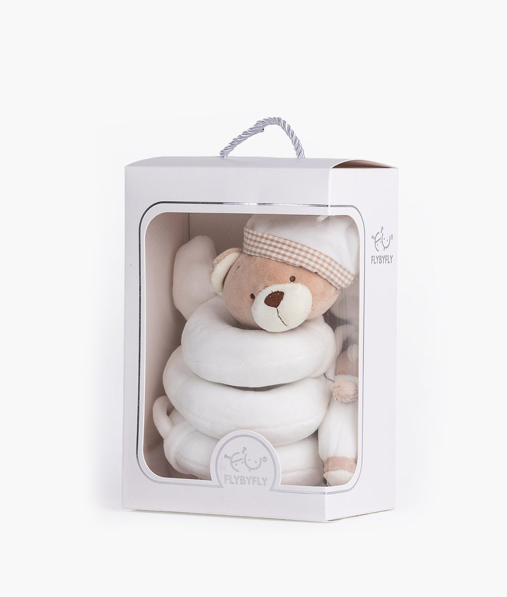 FLYBYFLY packaging box for beige bear spiral activity toy with clear window