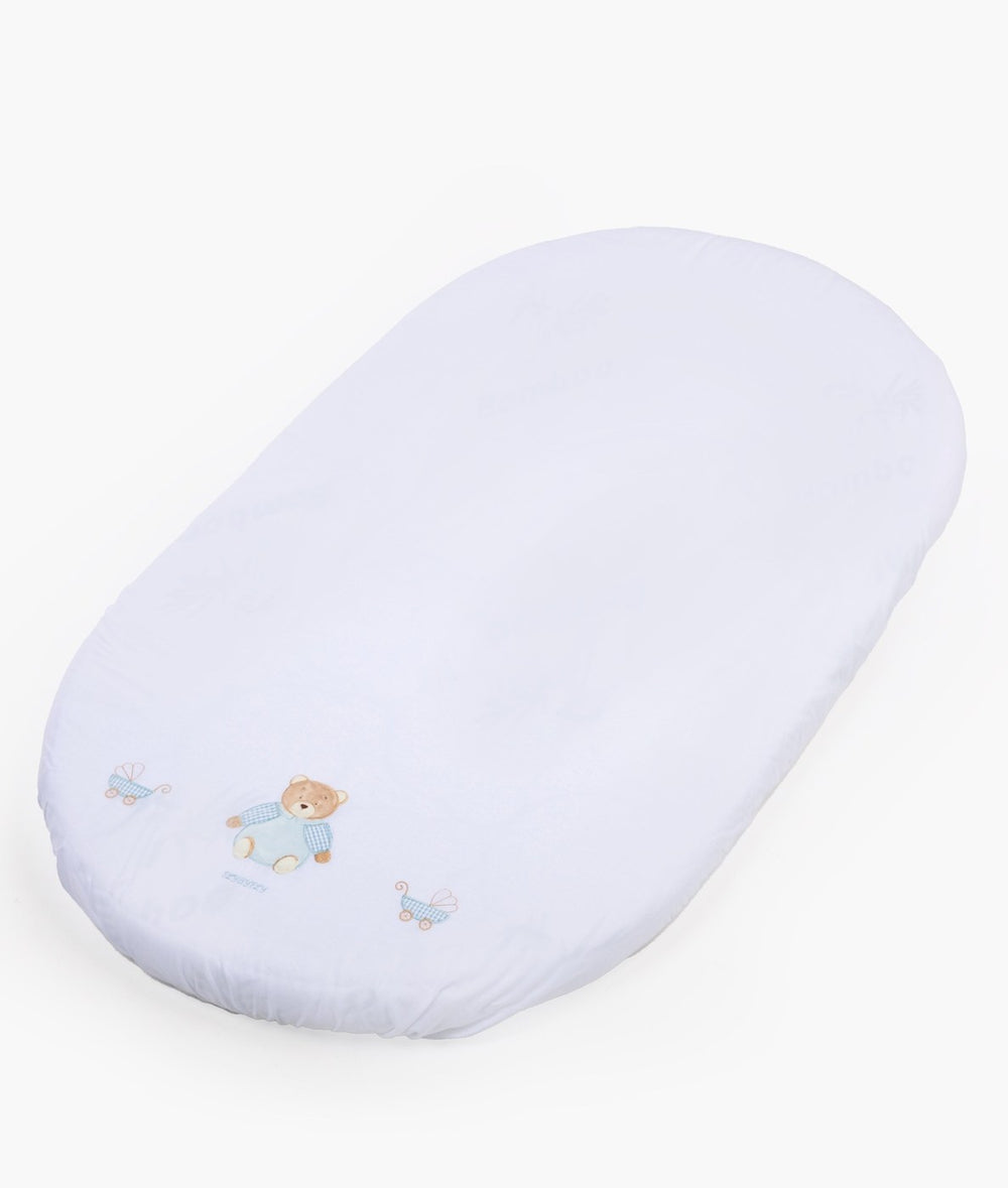 Fitted sheet for cot in white and blue