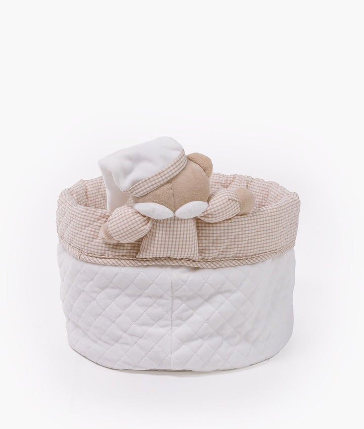Baby nappy caddy for nursery in white and beige