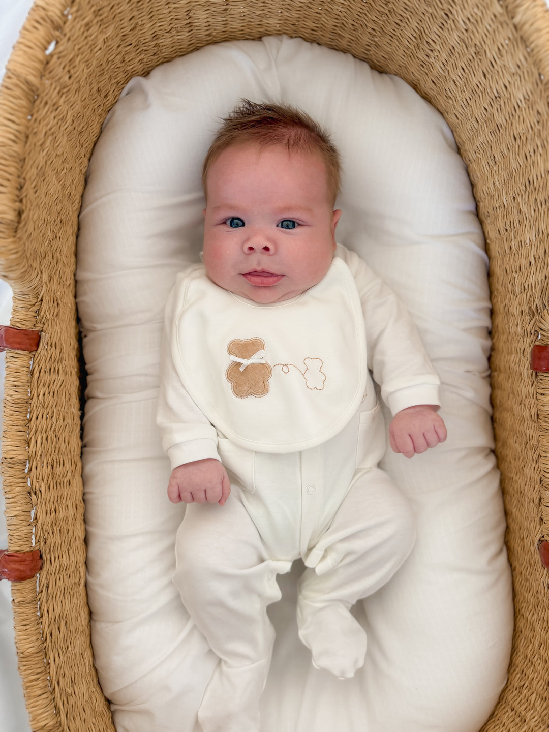 Classic Baby Bib | White & Beige