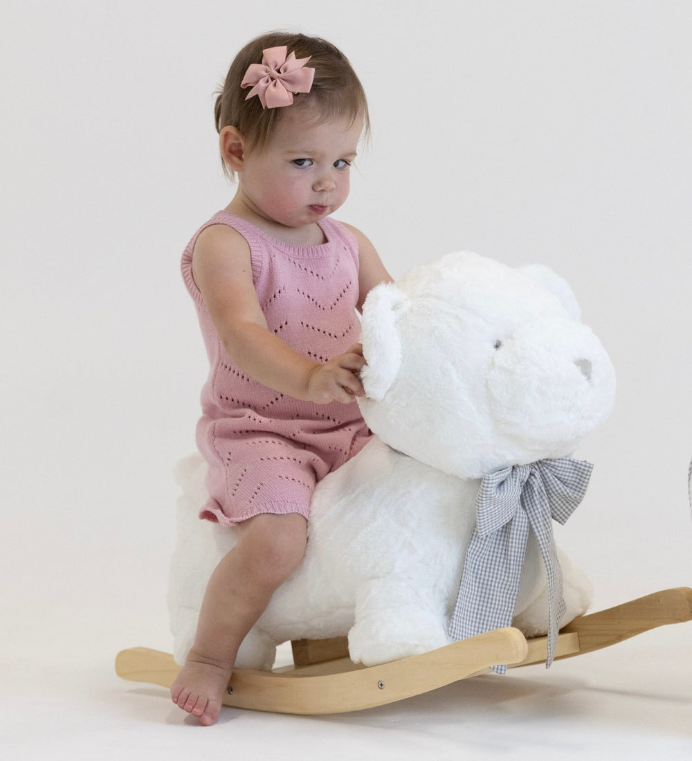 White and grey rocking teddy bear for toddlers and kids