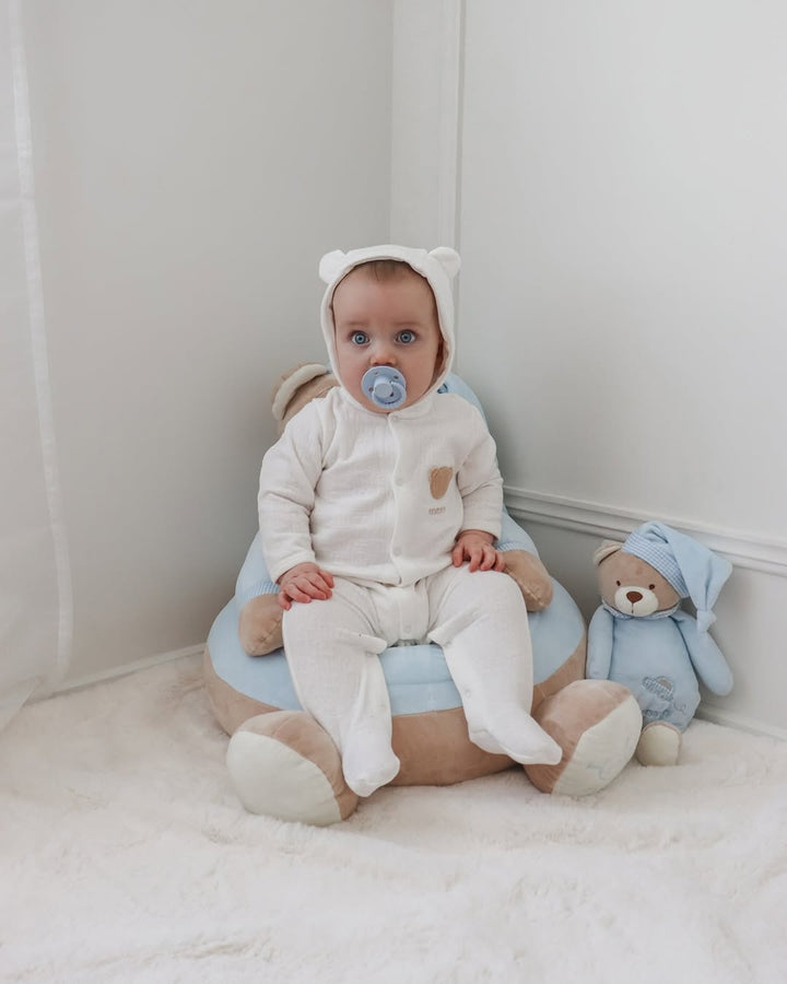 Hooded Bear Jumpsuit | White & Beige