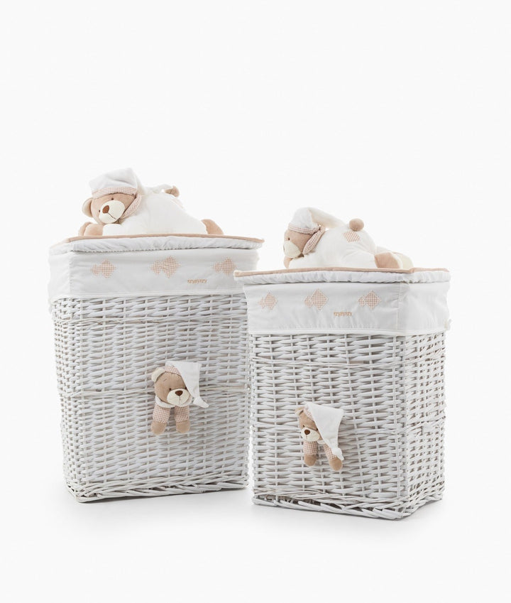 White and beige square storage basket set