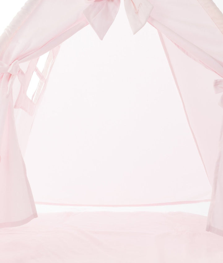Interior perspective of open pink play teepee showing spacious floor