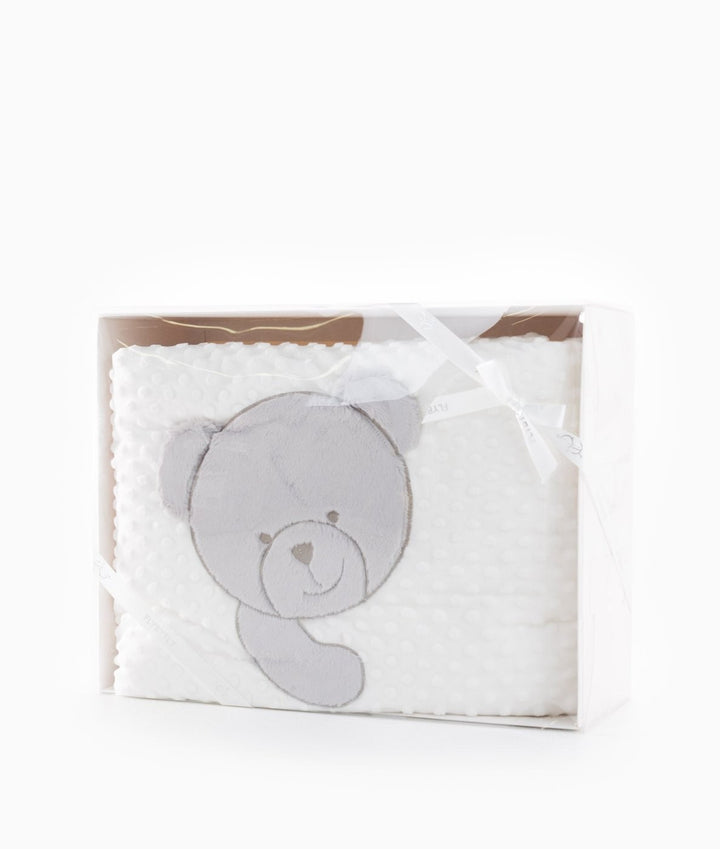 White bubble quilt in clear gift box with ribbon for toddlers