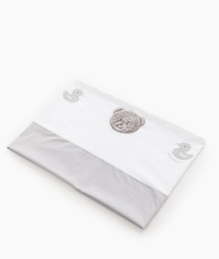 Flat sheet for cot in white and grey