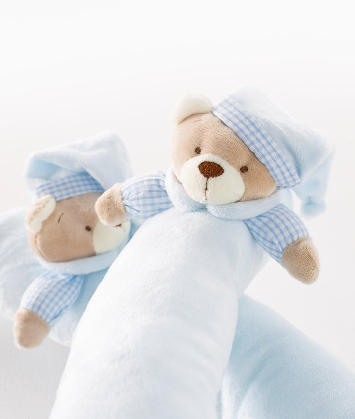 Bear baby bolster in blue