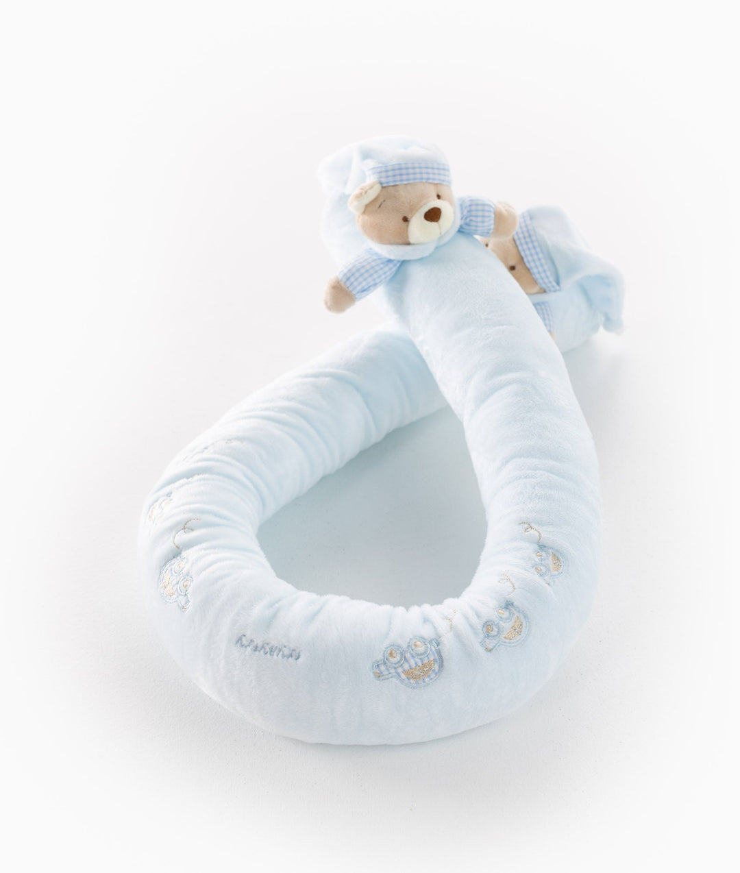 Bear baby bolster in blue