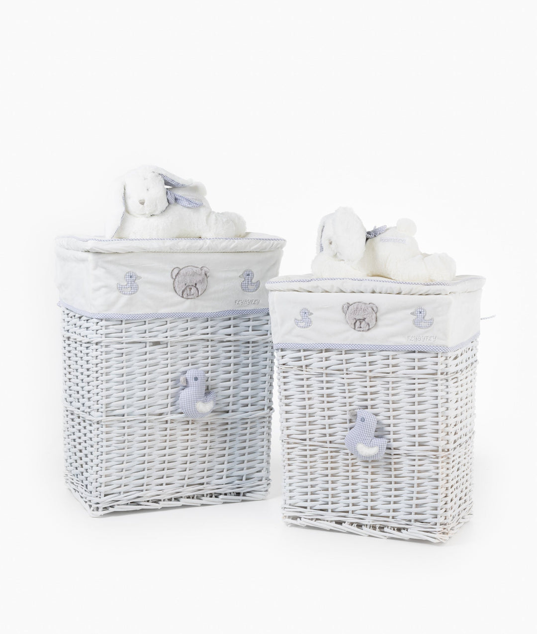 White and grey bunny square basket set