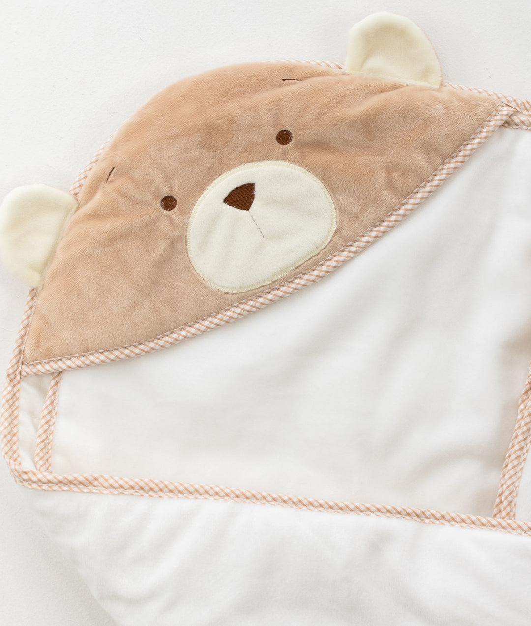 Soft hooded baby wrap in white and beige