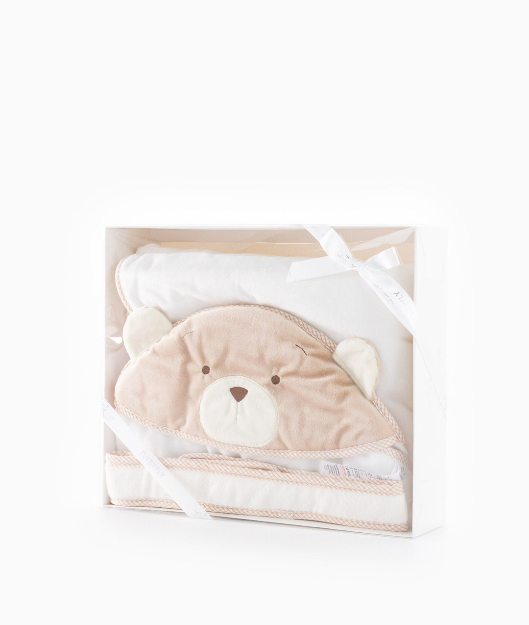 Soft hooded baby wrap in white and beige