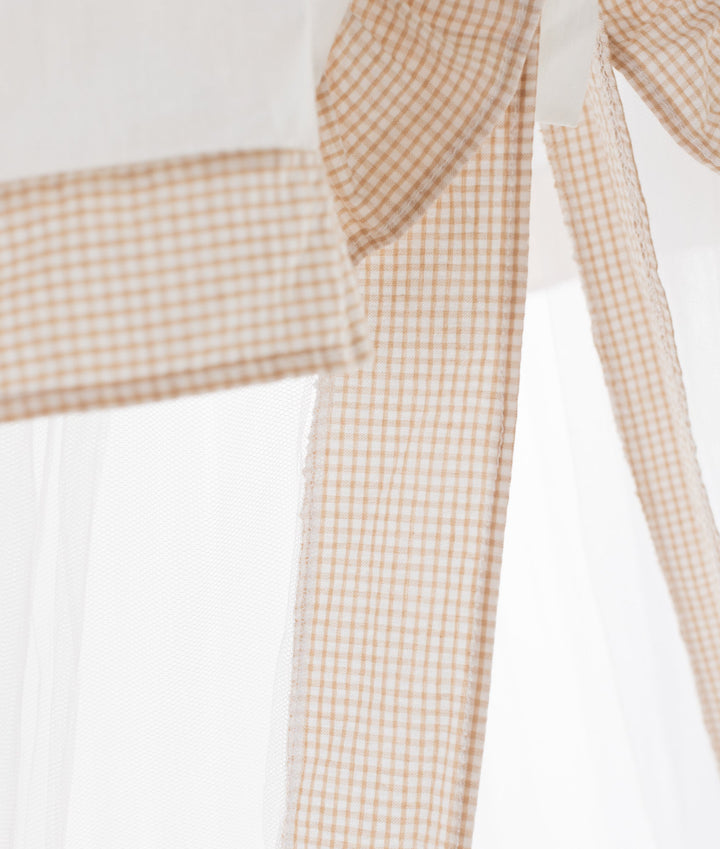 White and beige cot canopy and stand set