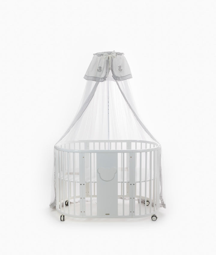 White and grey cot canopy and stand set