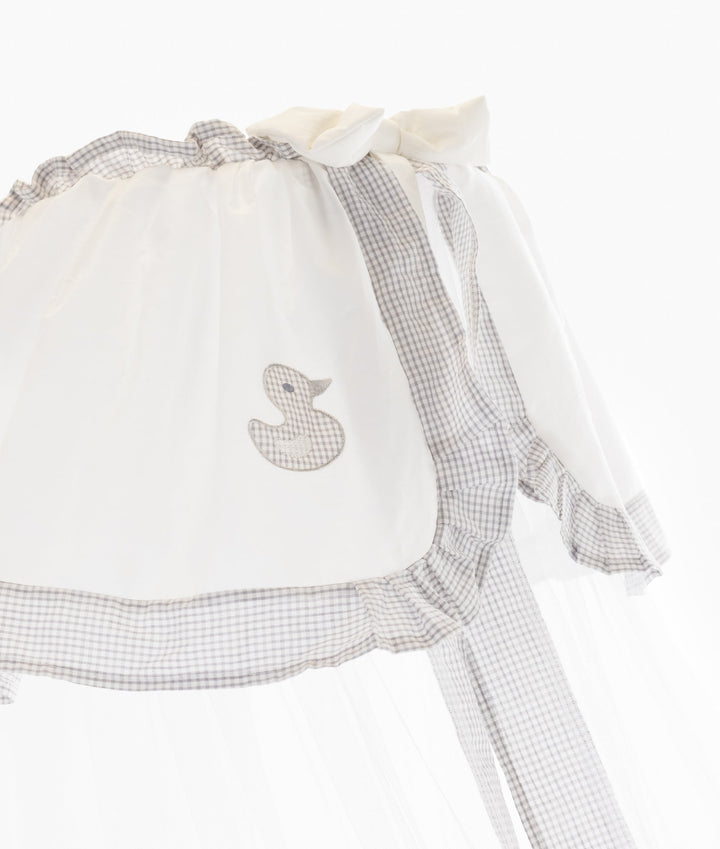 White and grey cot canopy and stand set