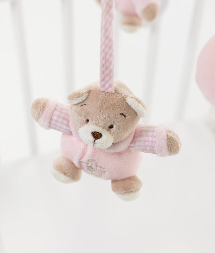 Pink bear musical mobile for baby cot