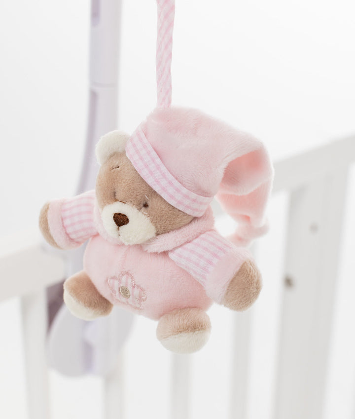 Pink bear musical mobile for baby cot