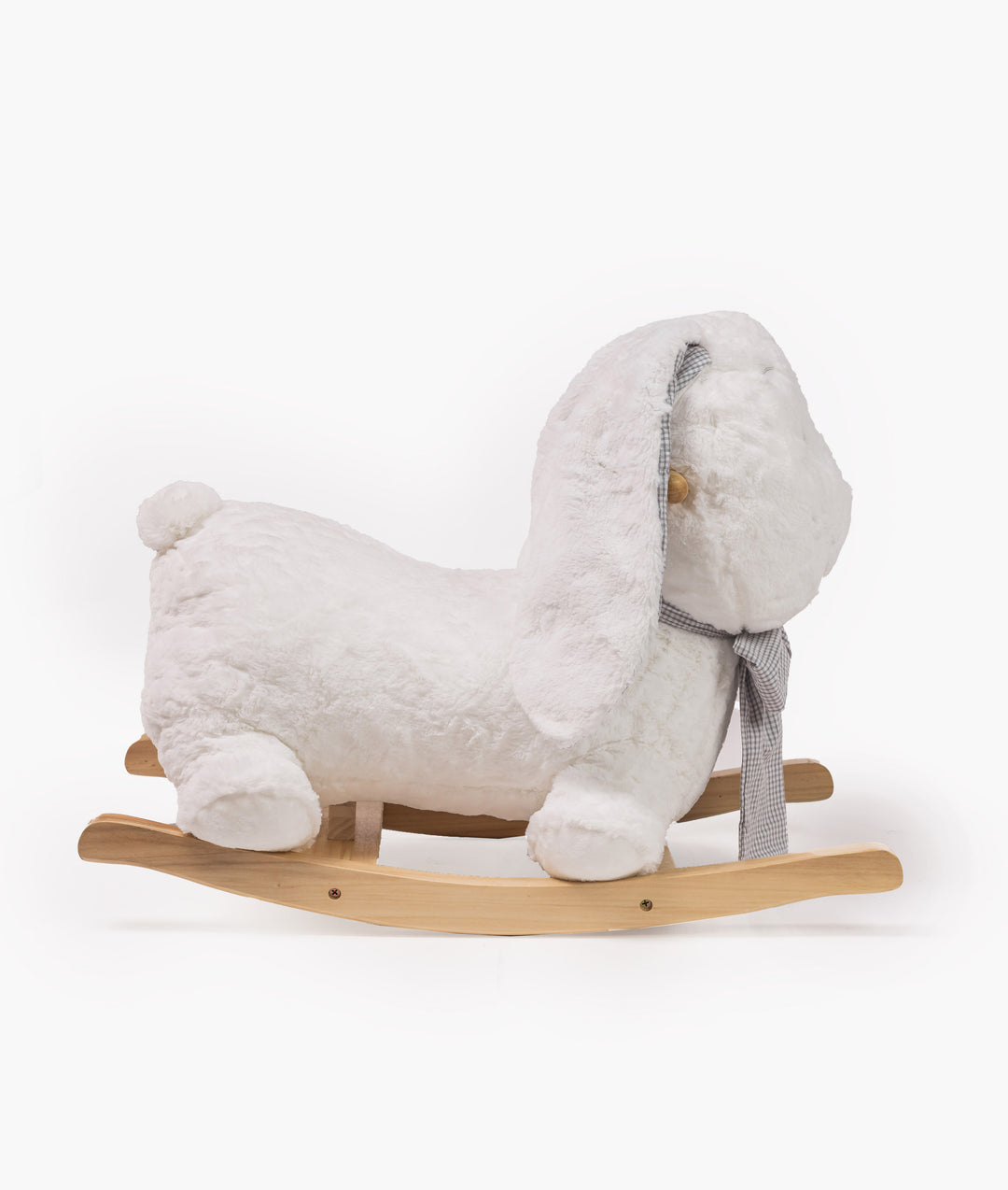 Soft rocking bunny with wooden rocker base
