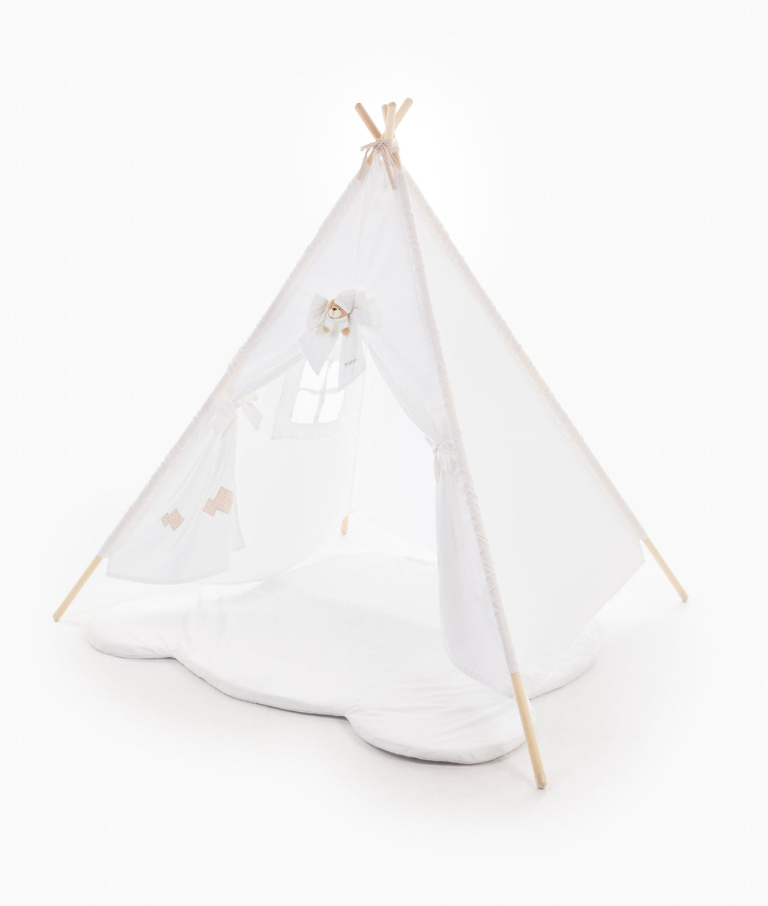 White and beige kids teepee tent for nursery and playroom