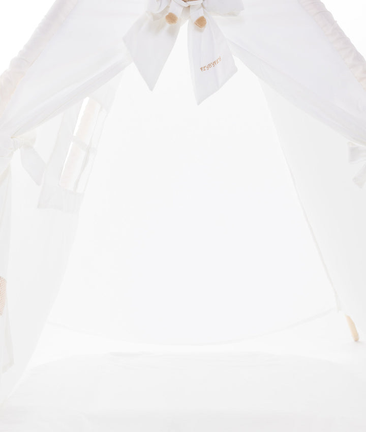 White and beige kids teepee tent for nursery and playroom