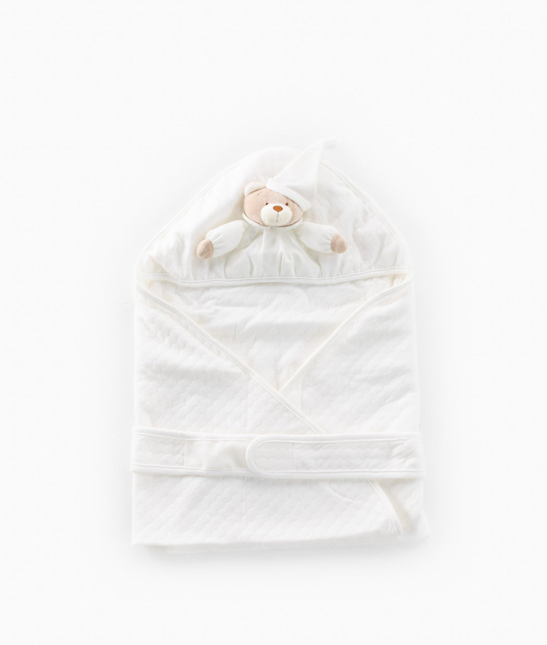 White and beige newborn swaddle blanket