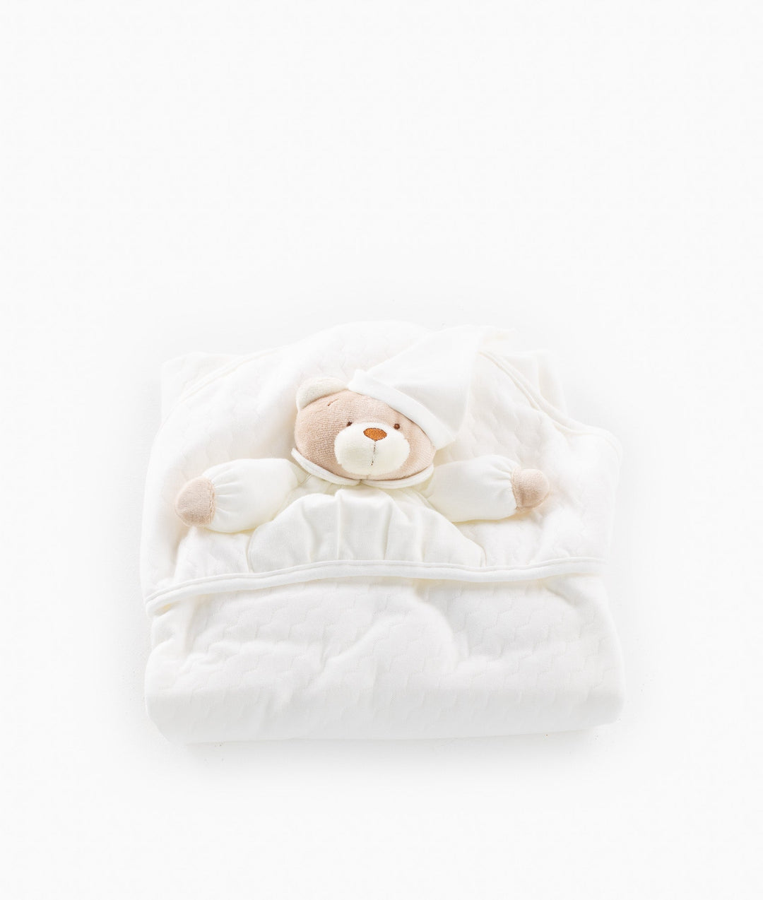 White and beige newborn swaddle blanket