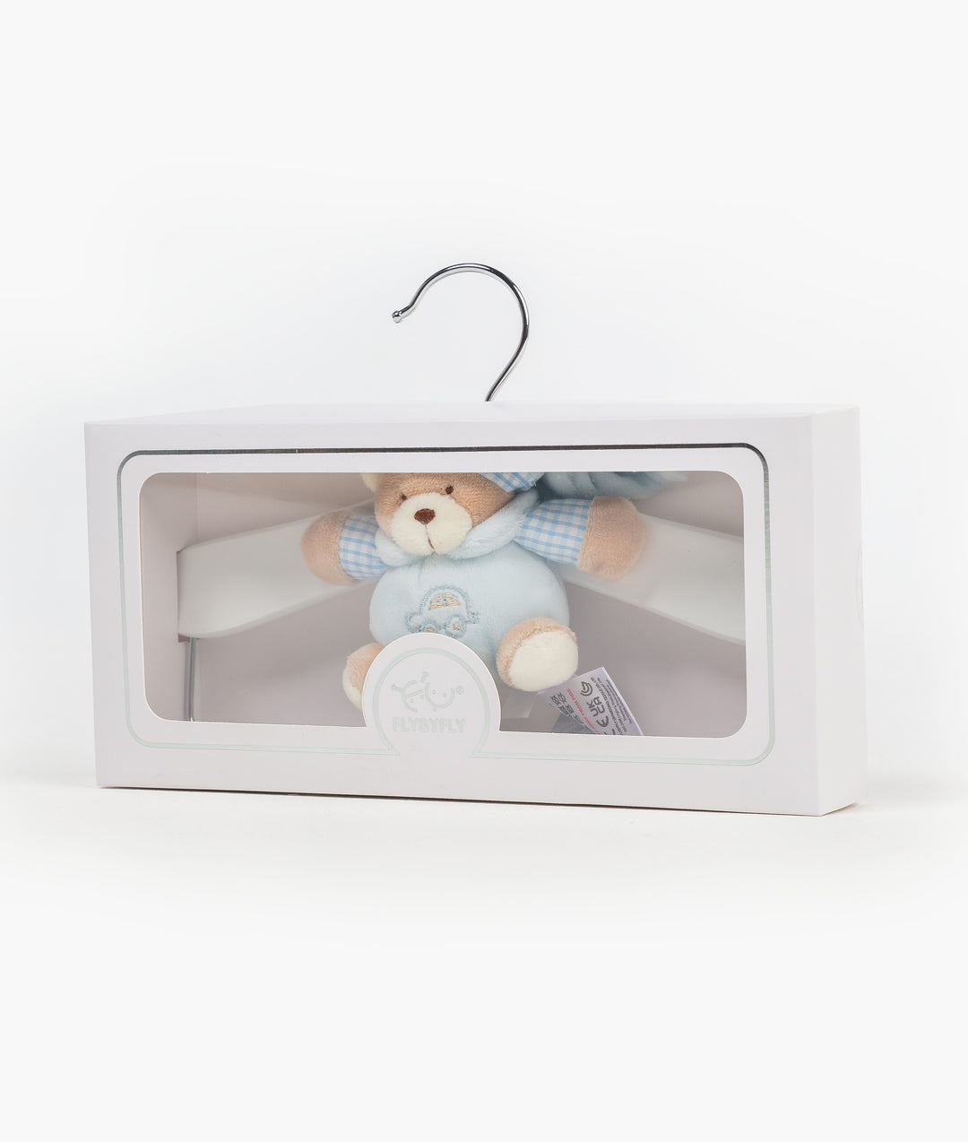 Blue wooden hanger with clips