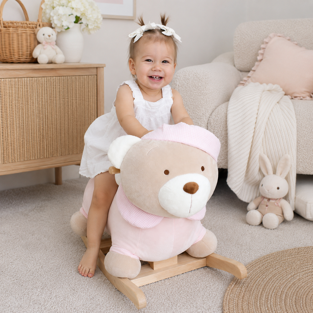 Soft pink rocking teddy bear