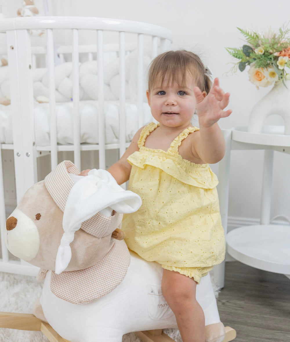 White and beige rocking teddy bear for toddlers
